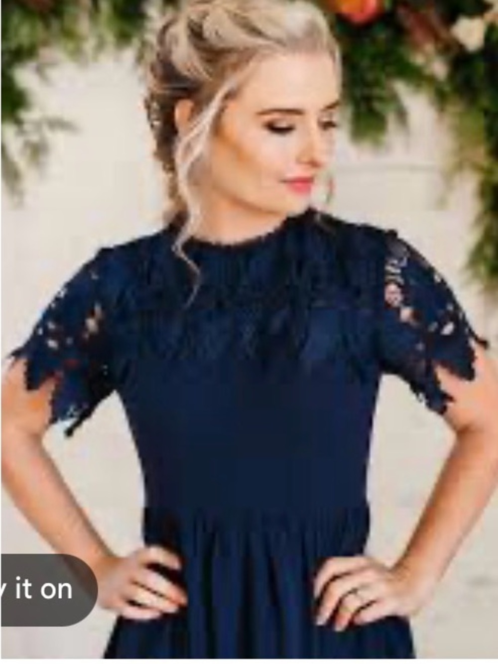 Navy Crochet-Yoke Maxi Dress